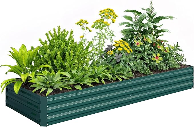 Outsunny Galvanized Raised Garden Bed, 8' x 3' x 1' Metal Planter Box, for Growing Vegetables, Flowers, Herbs, Succulents, Green