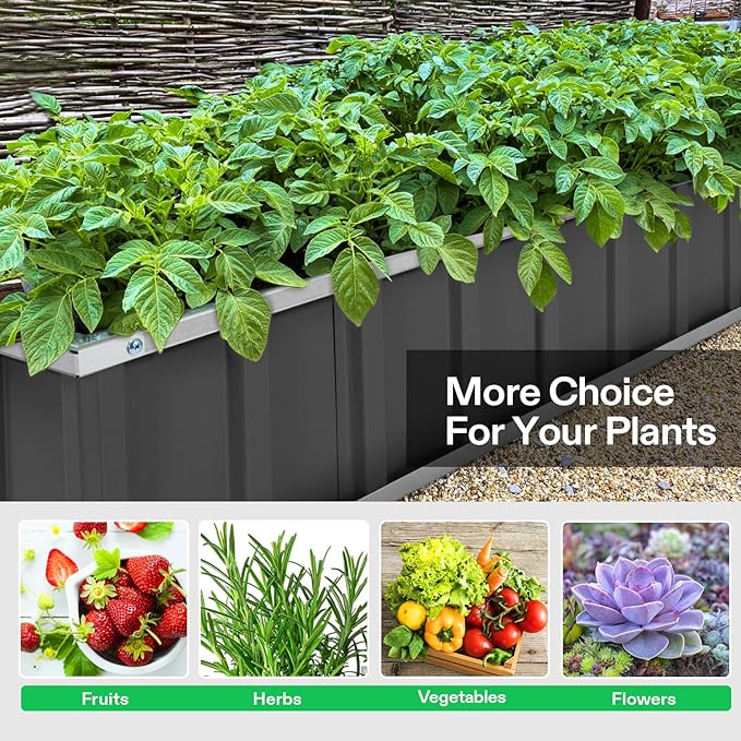 VIVOSUN 3-Tier Metal Raised Garden Bed, 46" x 46" x 24" Galvanized Steel Metal Outdoor Planter Box with Gloves and Scissors to Grow Flowers, Vegetables and Herbs for Outdoor Gardening, Dark Gray
