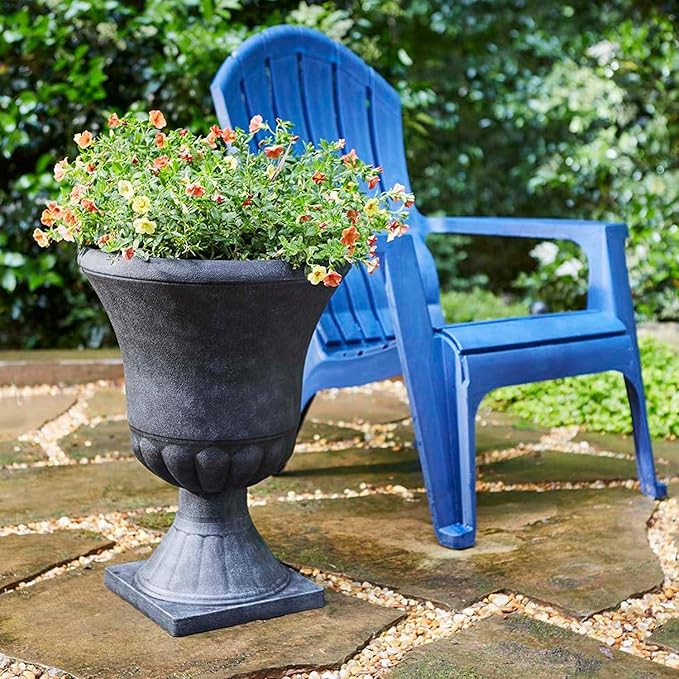Southern Patio Winston Plant Urn, Garden Planter Urn for Flowers and Plants, 16" D x 16" W x 21" H, Weathered Black, 2 Pack