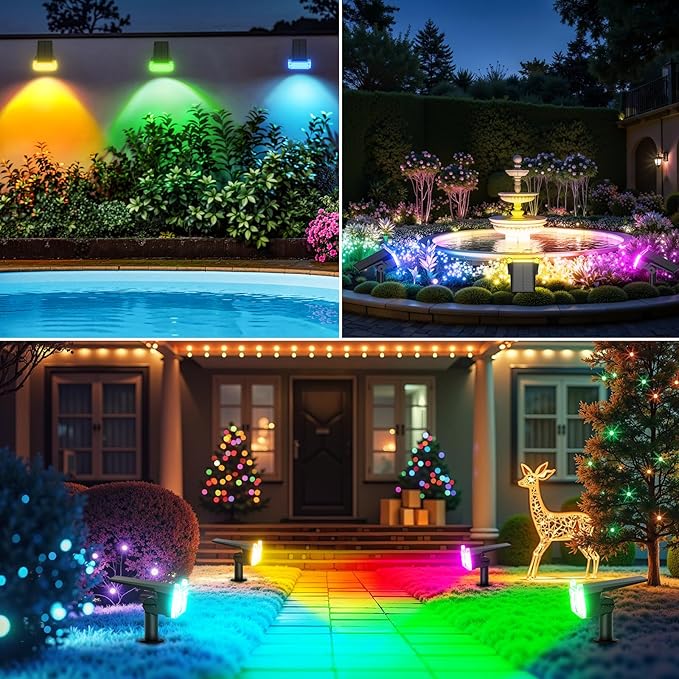 WdtPro 10 Pack Solar Color Changing Spot Lights, 10 Lighting Modes Solar Lights Outdoor Waterproof, Multicolor RGB Outdoor Lights, 9 Colors Auto Cycling Landscape Spolights for Yard Garden Decoration