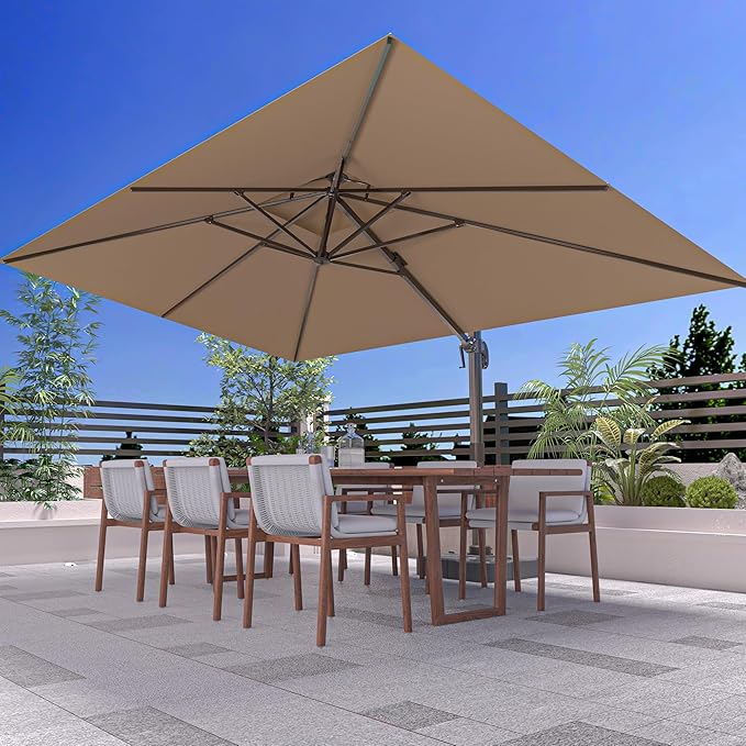 9' X 12' Cantilever Outdoor Patio Umbrellas with Base Included, Large Rectangle Umbrella Heavy Duty 360°Rotation Offset Umbrella for Garden Deck Pool Patio,Brown