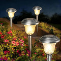 BEAU JARDIN 8 Pack Solar Pathway Lights White+ Color Changing Stainless Steel 3 Mode Outdoor Multicolor Metal Solar Powered Waterproof Glass for Garden Landscape Path Yard Walkway Driveway Silver