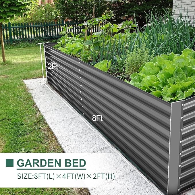 Land Guard 2 Pack 8×4×2ft Galvanized Raised Garden Bed Kit, Galvanized Planter Raised Garden Boxes Outdoor, Large Metal Raised Garden Beds for Vegetables (Gray)