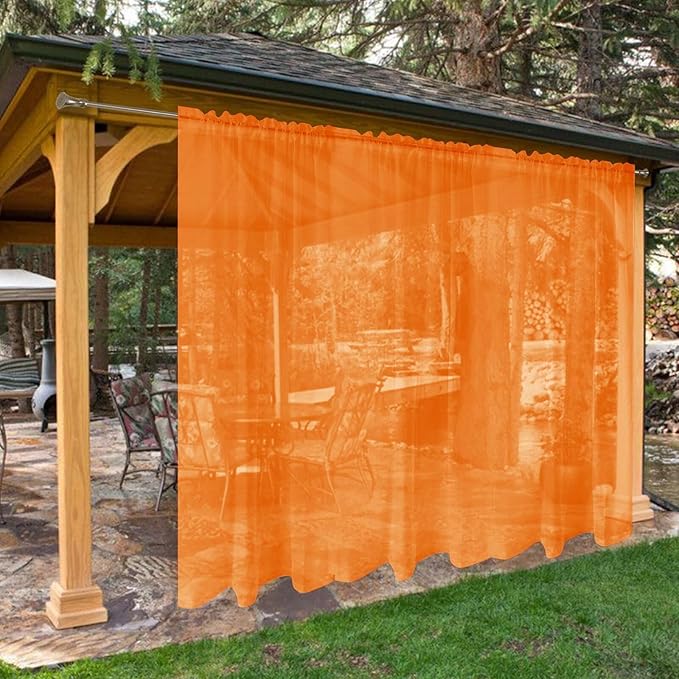 SpaceDresser Waterproof Outdoor Sheer Curtains for Patio - 2 Panels Rod Pocket Indoor Voile Sheer Curtain for Living Room,100W x 120L inch, Orange