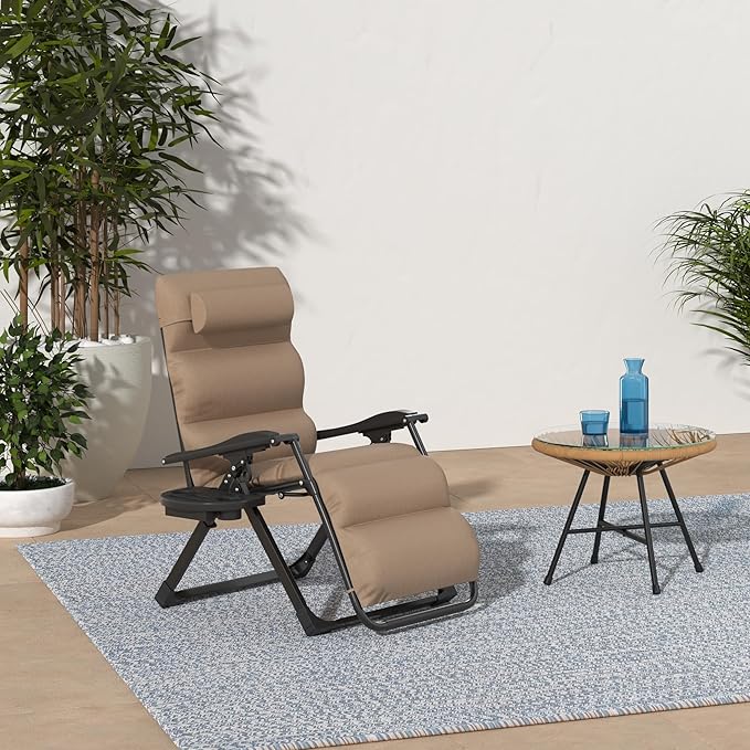Best Choice Products Oversized Zero Gravity Chair, Folding Outdoor Patio Recliner, XL Anti Gravity Lounger w/Removable Cushion, Cup Holder, Side Tray, 350lb Capacity - Wheat