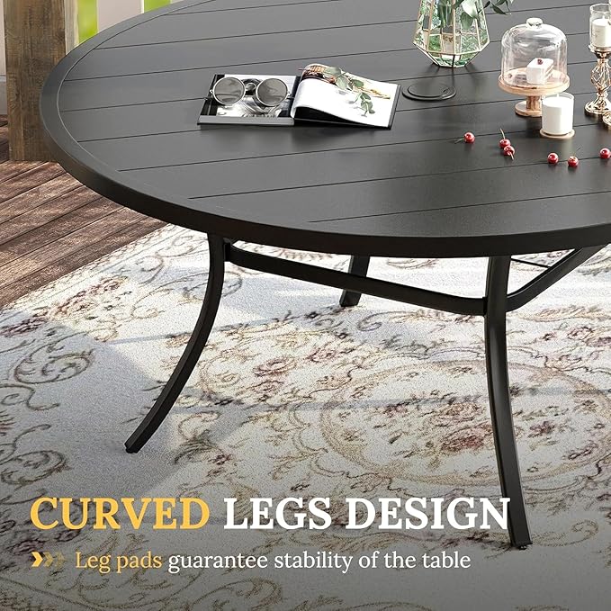 VICLLAX Large Patio Dining Furniture Set, Outdoor Dining Set for 10-60" Round Outdoor Table and Patio Stackable Chairs, Black Tabletop and Grey Fabric