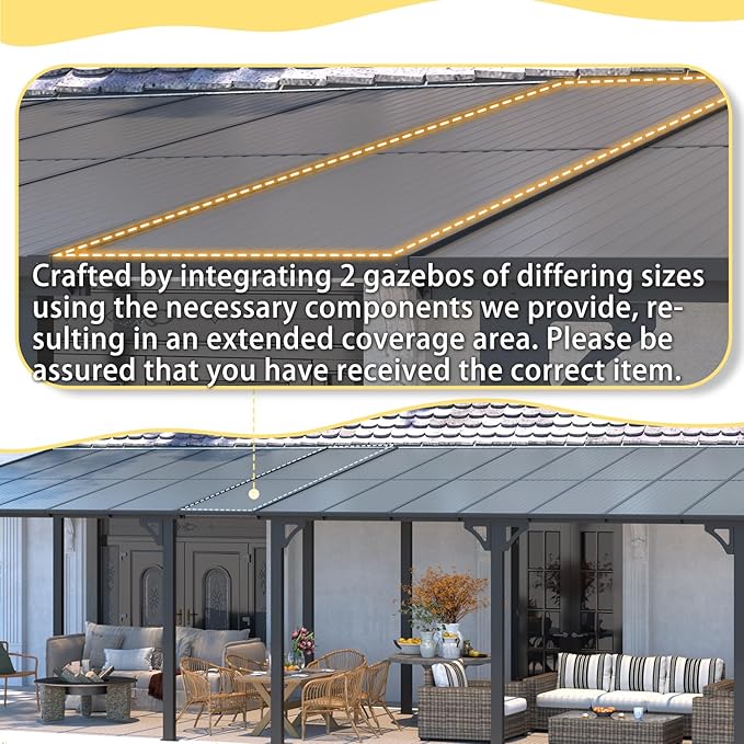 AECOJOY 10' x 28' Gazebo for Patio, Large Wall-Mounted Hard Top Lean-to Gazebo Pergola with Roof 28' x 10' on Clearance, Heavy Duty Patio Awnings for Decks, Backyard