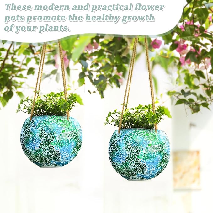 Hanging Planter Mosaic Garden Pot Small Flower Pot for Indoor Plant Disco Ball Hanging Planter with Drainage Green