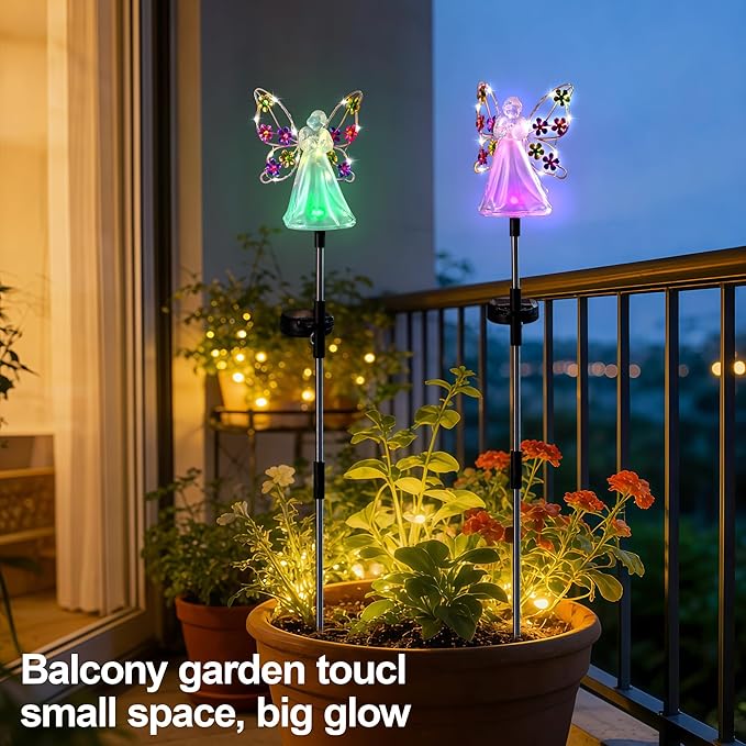 Angel Solar Lights for Cemetery Memorial Gift Grave Decorations Solar Angel Stake Lights Outdoor Waterproof Garden Decor Yard Lawn Ornaments, Angel Gifts for Women 2 Pack