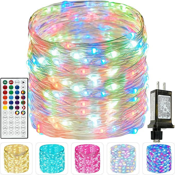 66Ft 200 LED RGB Color Changing Christmas Fairy Lights Plug in, Waterproof String Lights with Remote for Outdoor & Indoor, 24 Colors Twinkle Lights with Timer for Girl's Room Christmas Decorations