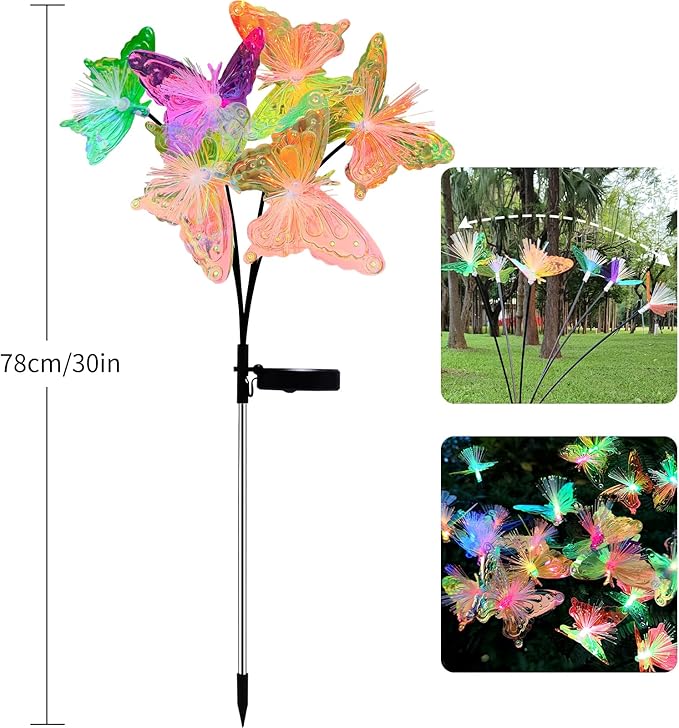 JJGoo 2 Pack Solar Garden Lights, Solar Butterfly Swaying Light for Outside, New Upgraded Outdoor Waterproof Light for Garden Patio Yard Front Porch Decor