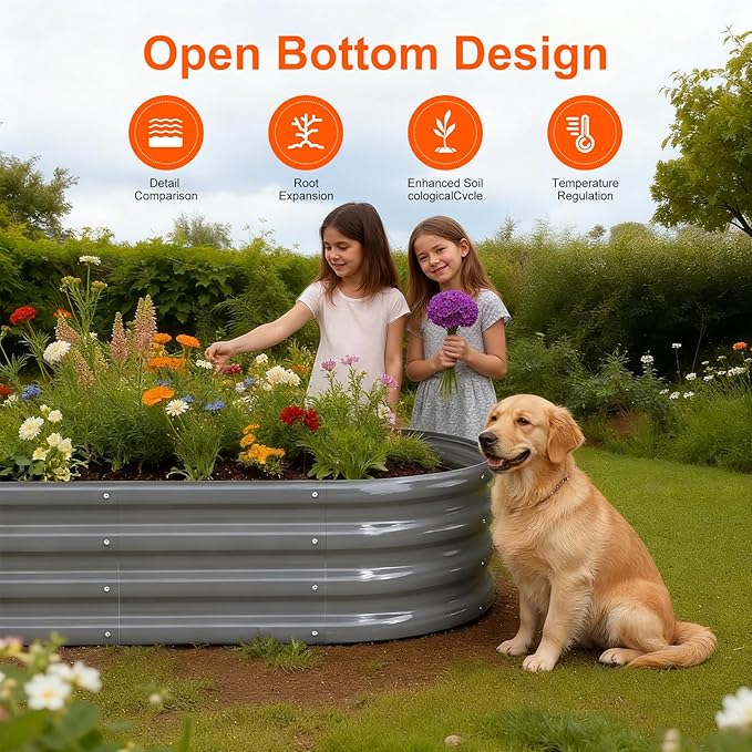 Raised Garden Bed Outdoor 2 Sets Oval Large Coating Metal Planter Box with No Heavy Metal for Vegetables, Flowers, Herbs
