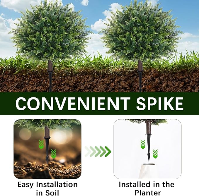 Waipfaru Artificial Plants Outdoor, 23'' Artificial Cedar Topiary with Ground Spike, UV-Resistant Fake Plants Fake Bushes for Outdoor Indoor Garden Front Porch Decor (4Pcs)