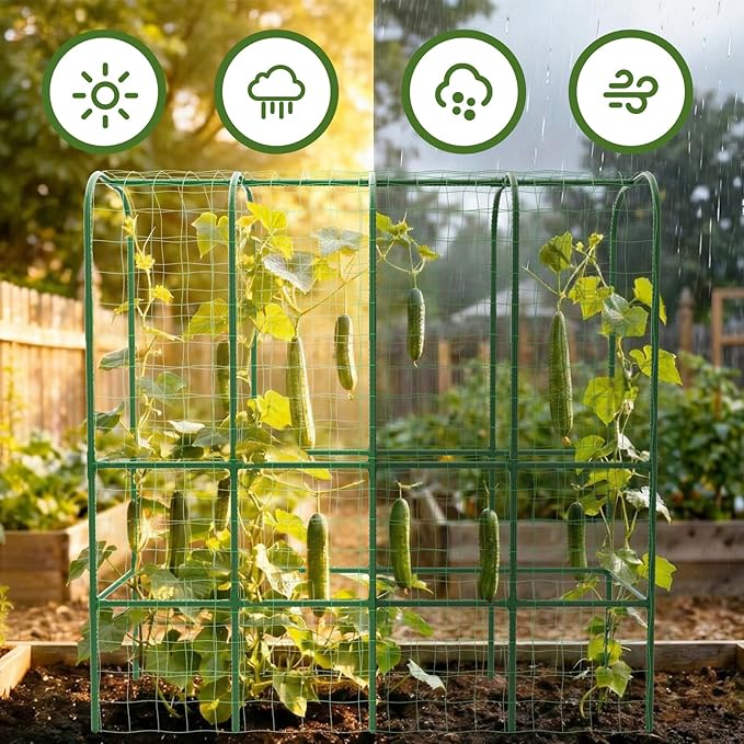 65" Tall Cucumber Trellis for Raised Bed, Garden Trellis for Climbing Plants Outdoor, U-Shape Metal Arch Vegetables Trellis Plant Support for Zucchini Squash Vines