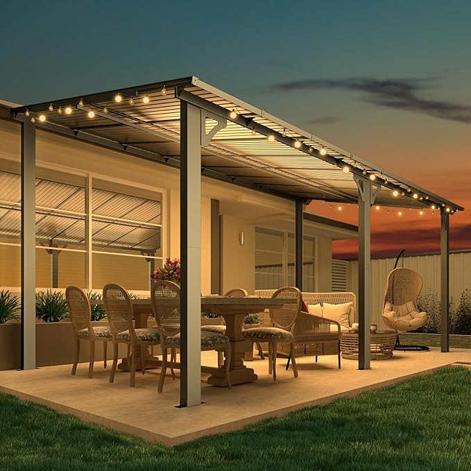 AECOJOY 16' x 8' Gazebo Outdoor Pergola for Patio, 8x16 Hard Top Lean to Gazebo Shelter Pergolas and Gazebos Clearance with Patio Roof, Large Wall-Mounted Heavy Duty Awnings for Decks, Backyard
