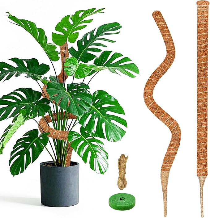 2 Pack 28 Inch Moss Pole Monstera Plant Support, Coir Moss Poles for Climbing Indoor Plants, Bendable Plant Stake Trellis for Potted Plant, Pothos, Philodendron