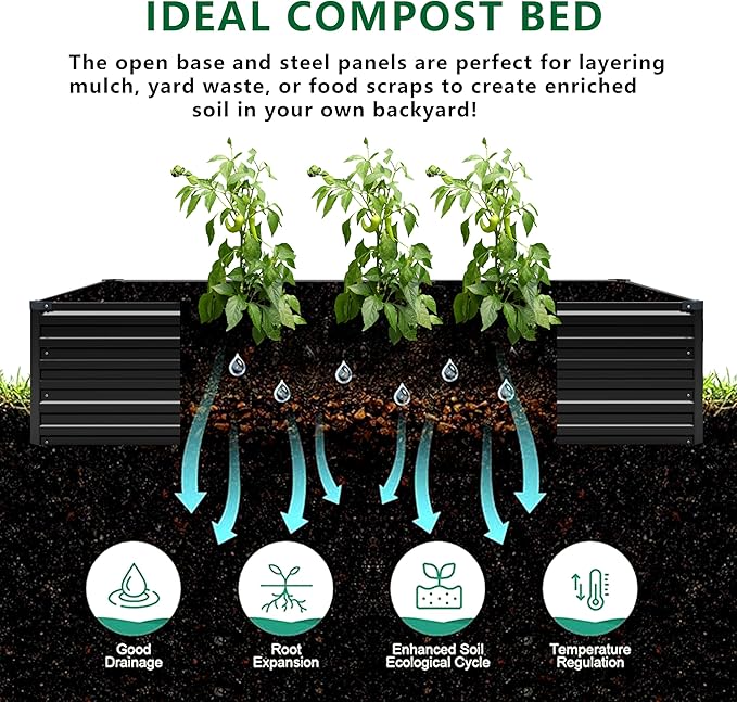 8x4x1.5FT Galvanized Raised Garden Bed,Vegetable Boxes-Rectangle Metal Flower Box,Large Planter Raised Beds Outdoor Garden for Planting,Fruit,Herb-Black
