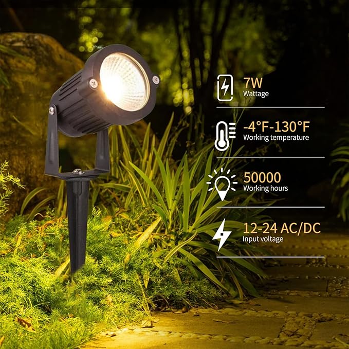 Low Voltage Landscape Lights Outdoor: 7W 700LM LED Landscape Lighting with Connectors for Tree Garden Yard Pathway | 12V 24V Warm White 2700K Spotlights | IP65 Waterproof | 24 Pack