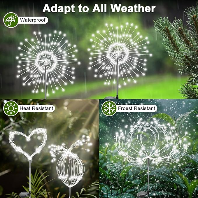 Solar Garden Lights Outdoor, 6 Pack 120 LED Twinkling Firework Lights Decorative with 2 Modes, Outdoor Waterproof Solar Starburst Light for Outside Yard Pathway Garden Decor, White