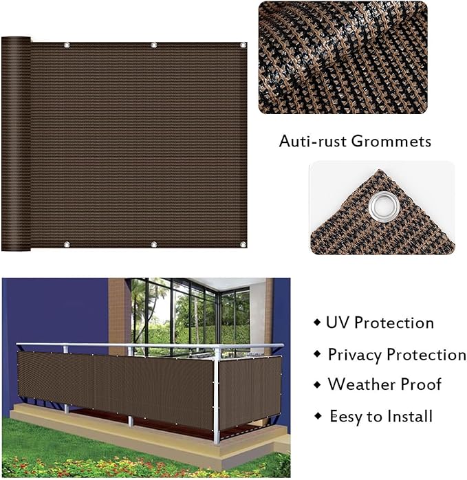 LOVE STORY 3'x6' Brown Balcony Screen Privacy Fence Cover UV Protection (HDPE) Weather-Resistant 3 FT Height Shield for Deck, Patio, Backyard, Outdoor Pool, Porch, Railing