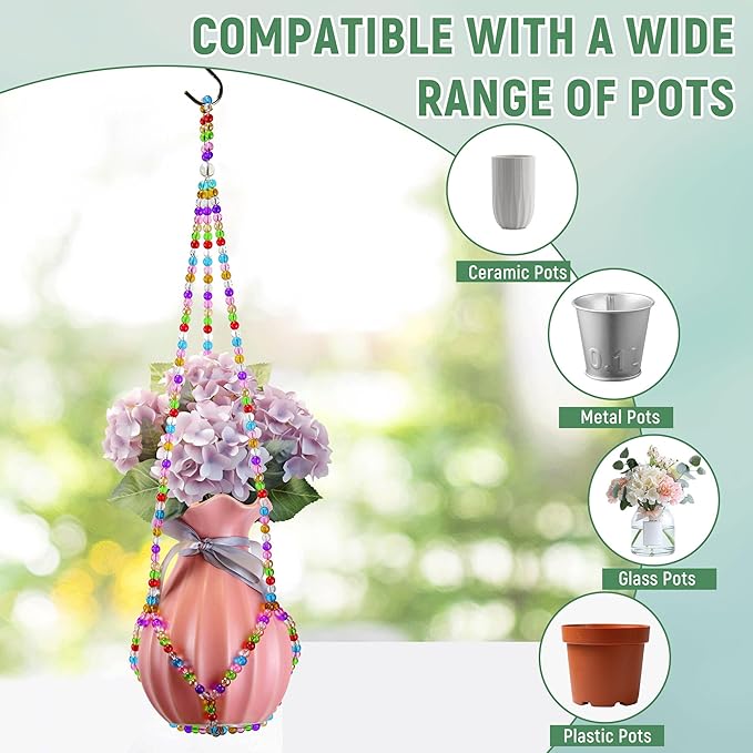 2 Pack Macrame Plant Hanger, Handmade Glass Bead Plant Hanger Colorful Decorative Bohemian Hanging Planter Holder for Indoor and Outdoor Home Garden Decor. Does Not Include Flower Pot.(21'')