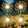 Garden Outdoor Lights, 4 Pack 120 LED Solar Garden Lights Fairy Lights Outdoor Waterproof Decorative Solar Firework Lights for Yard Patio Pathway Flowerbed Party Wedding Decor, Warm White