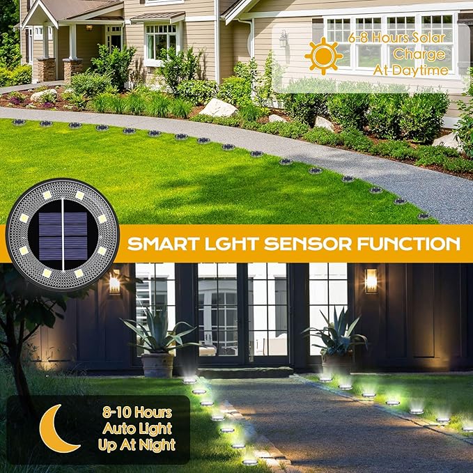 Solar Lights Outdoor 16 Pack, Solar Garden Outdoor Waterproof Pathway Lights Bright In-Ground Light Outdoor Lighting Decor for Lawn, Patio, Yard, Driveway, Step and Walkway White Light