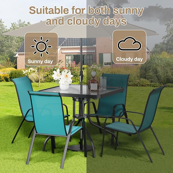 TLSUNNY Patio Dining Set 5 Pieces, All Weather Outdoor Furniture W/30"X 30" Table and 4 Stackable Textilene Chairs, Metal Table and Chairs for Lawn, Garden, Poolside, Backyard (Umbrella not Included)