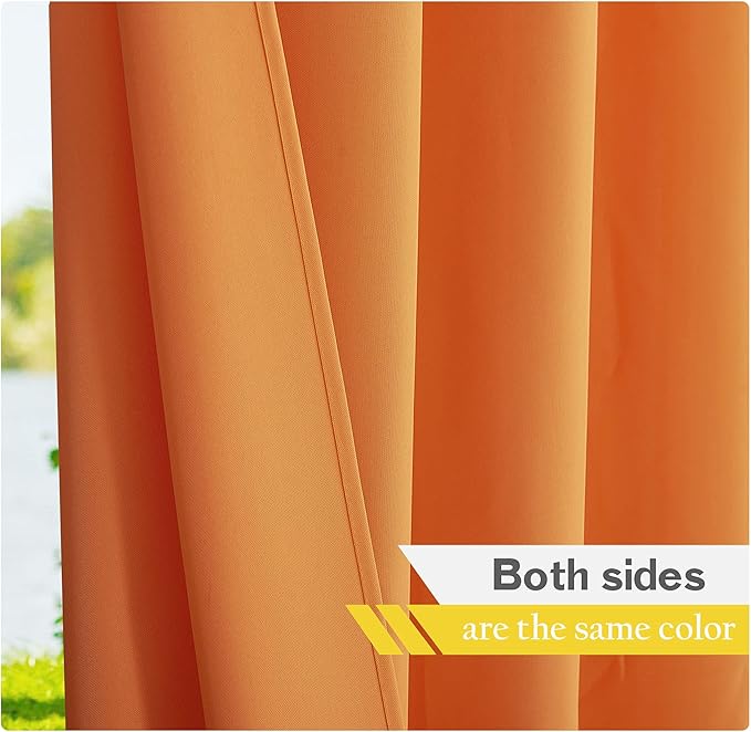 NICETOWN Canvas Outdoor Curtains for Patio Waterproof Set of 2, Rustproof Grommet Privacy Protect Decorations for Pool, Pergola, Arbor0 (Orange, W55 x L108)