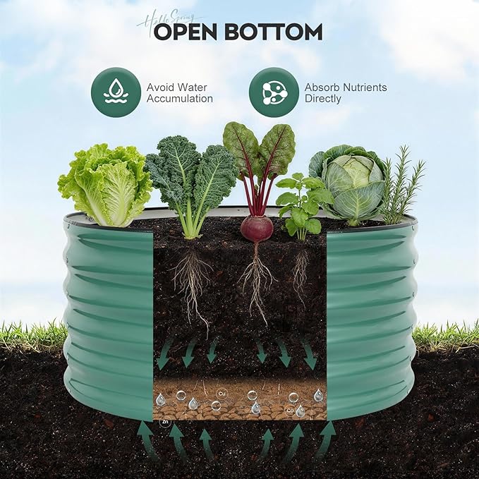 ZORMY Galvanized Raised Garden Bed Outdoor, Round Metal Planter Boxes 2 Pcs, 3x3x1.4ft Steel Raised Bed Kit for Planting Vegetables, Fruits, Flowers(LotusGreen)