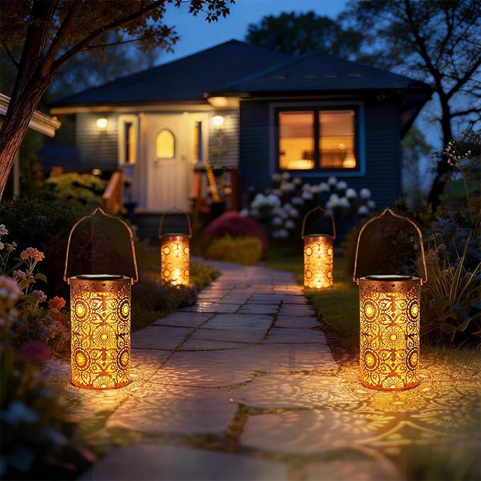 Solar Lanterns Outdoor Hanging Lantern Lights,Sunflower Metal Decor Lanterns-Waterproof LED Decorative Light for Garden Patio Yard Lawn Backyard Front Porch as Gifts for Mom Grandma Women