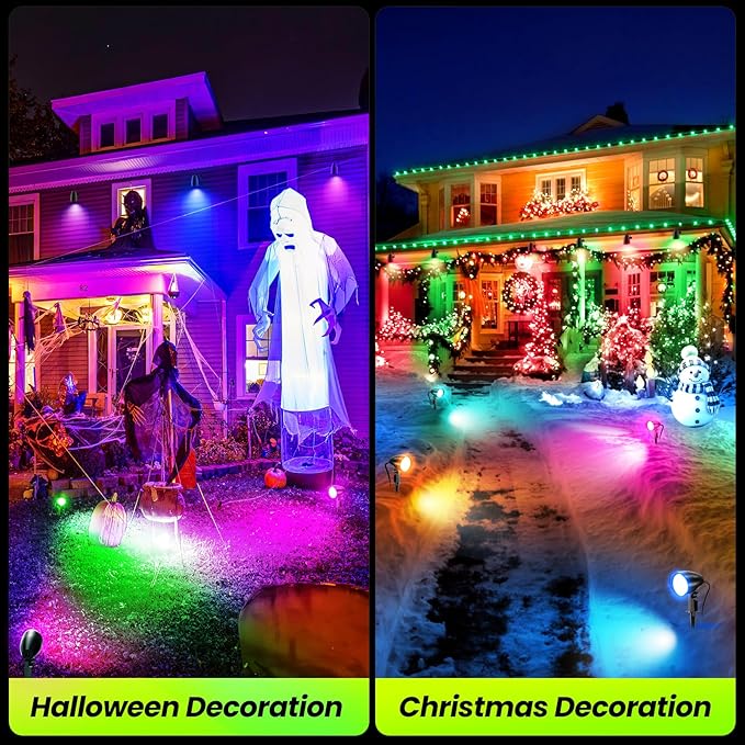 ZZXX 20W RGB Outdoor Spotlight Halloween 120V Color Changing Landscape Lights Waterproof LED Multicoloured Spotlights, Dimmable, Timer, Memory Function with US 3-Plug in (2 Pack)