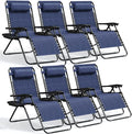 Nestl Zero Gravity Chairs Set of 6, Patio Lounge Chair Outdoor with Pillows & Cup Holder Trays, Adjustable Steel Mesh Reclining Camping Chair, Folding Patio Lawn Chair for Deck, Beach, Yard - Blue