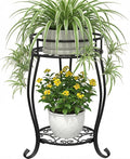 TOSKING 2 Tier Metal Plant Stand Indoor Outdoor , Rustproof Stable Plant Stands Multiple Plant Rack Holder Flower Pot Stand for Living Room Balcony Garden Patio Bedroom (Black, 19.5)