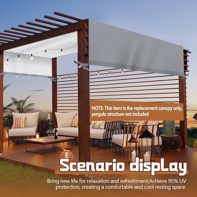 Universal Pergola Replacement Canopy Outdoor Canopy Shade Cover Waterproof Shade Top Cover for Outdoor Patio Porch Backyard(10 x 10 ft,Gray)
