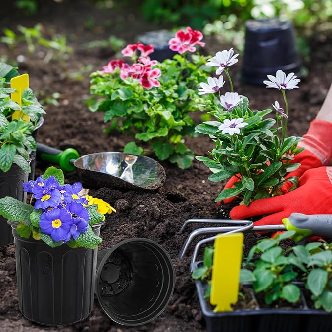 60 Pcs 1 Gallon Plant Nursery Pots,Plastic Seed Starter Pot with Drainage Holes,Plastic Plant Pots for Planting,Cuttings,Transplanting,Home Garden(Black)