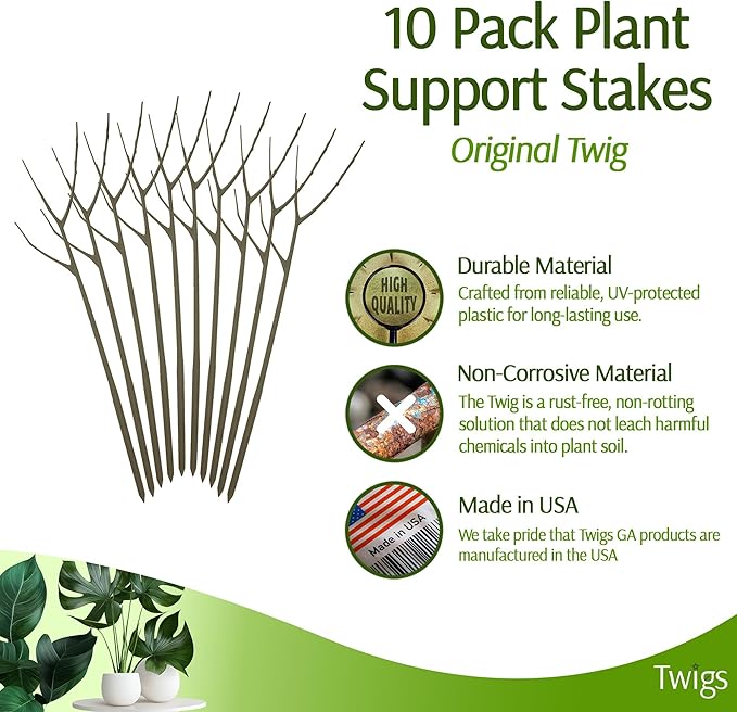 Plant Support Stakes for Indoor & Outdoor Use, Durable Trellis Alternative for Climbing & Potted Plants, Houseplant Stem Holder Structures - Moonstone, 10 Pack, 22" L, Original