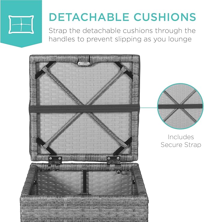 Best Choice Products Set of 2 Wicker Ottomans, Multipurpose Outdoor Furniture for Patio, Backyard, Additional Seating, Footrest, Side Table w/Storage, Removable Cushions - Gray/Gray