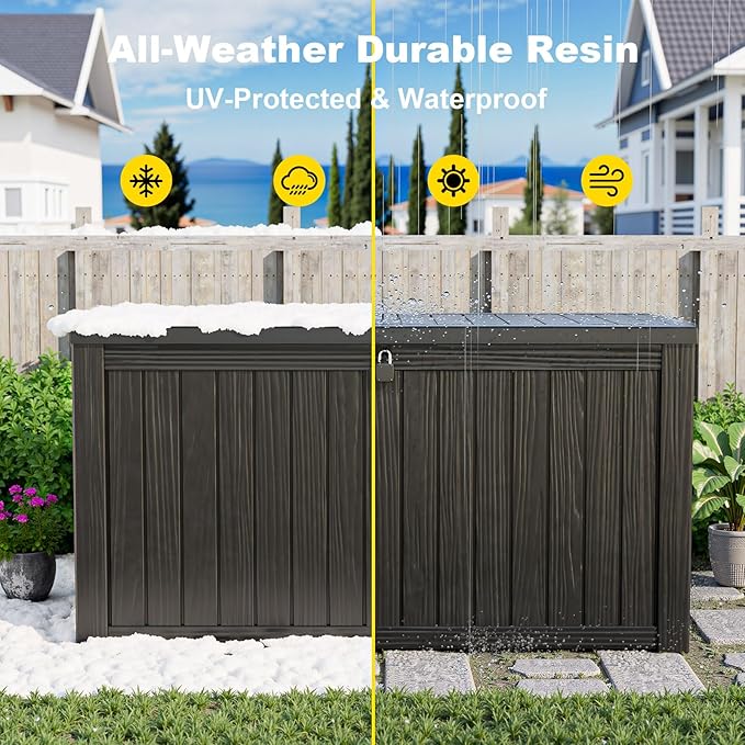 180 Gallon Outdoor Deck Box, Lockable Waterproof Outdoor Storage Boxes For Garden Tools,Indoor Cushions,Accessories Outside Storage Resin Weatherproof Container(Black)