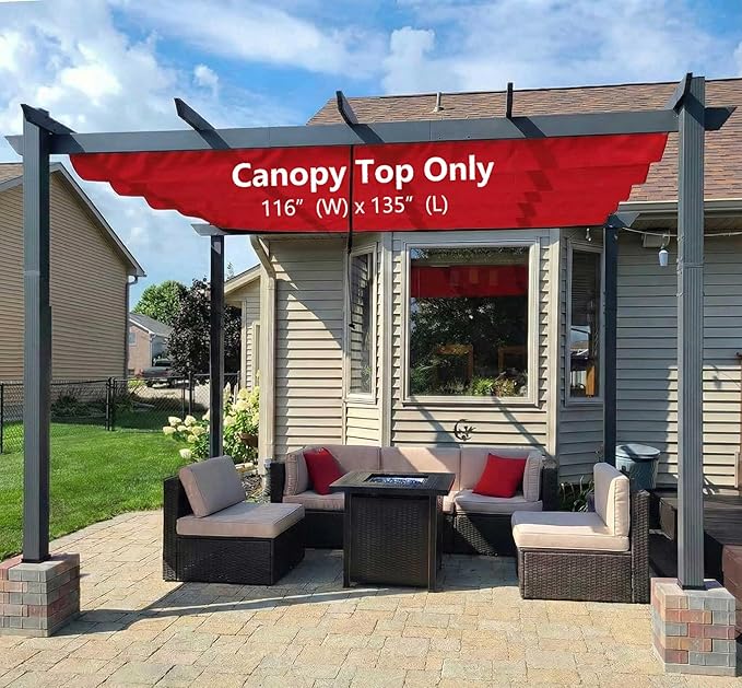 Pergola Shade Cover Replacement Canopy Top Compatible with 10 X 13 ft 6-Bar Pergola Frames - Red (Canopy Size 116" W x 135" L, Canopy Top Only)