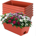 Window Box Planter, 7 Pack Plastic Vegetable Flower Planters Boxes 17 Inches Rectangular Flower Pots with Saucers for Indoor Outdoor Garden, Patio, Home Decor