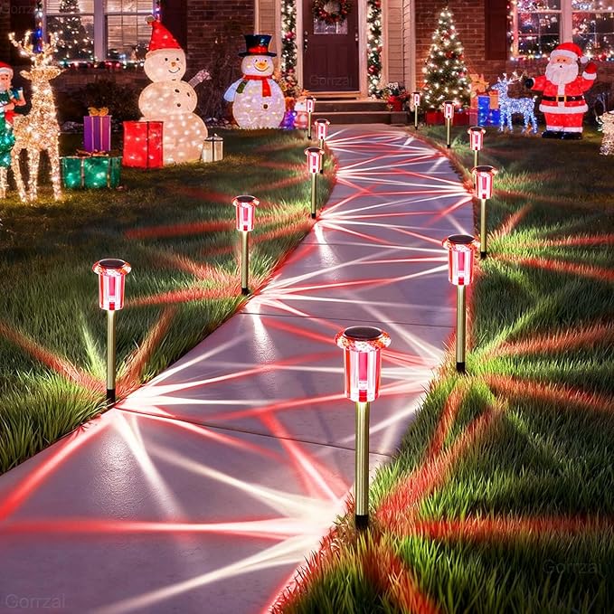 Valentine's Day Solar Lights Outdoor Decorations 10 Pack Candy Color LED Stainless Steel Stake for Pathway Yard Garden Landscape Walkway Lighting Solar Powered Outside Christmas Decor