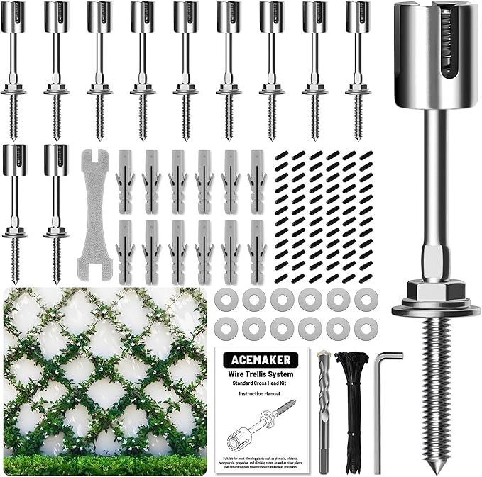 Wire Trellis for Climbing Plants Outdoor, 12 pcs Wall Wire Trellis Kit, T316 Stainless Steel Wall Trellis Kit Espalier Cable Trellis System (Hubs Only, Without Cable)