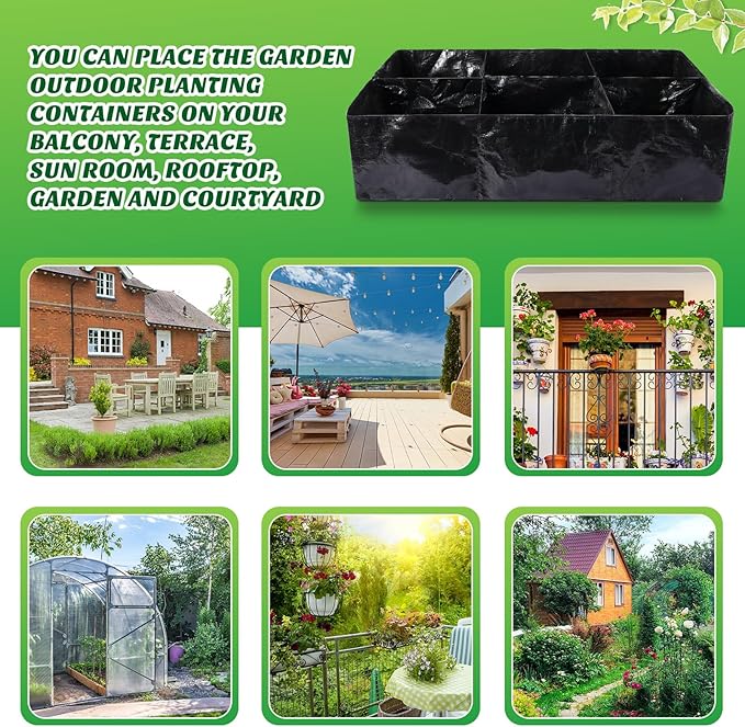 Woanger 8 Pcs 35 Gallon Fabric Raised Garden Bed Garden Bags to Grow Vegetables Planting Garden Containers for Vegetables Outdoor Grow Boxes with 6 Grids Rectangle Planter Pots for Potato Tomato Fruit