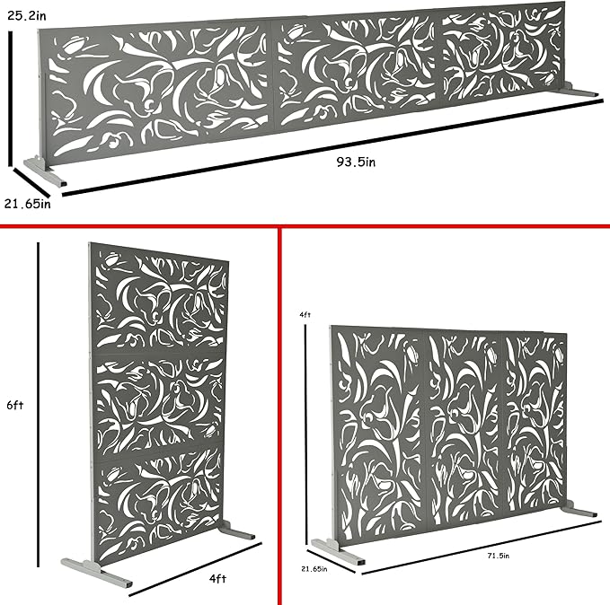 Oakland Living 6 ft. X 4 ft. Grey Freestanding Metal Privacy Screen Room Divider