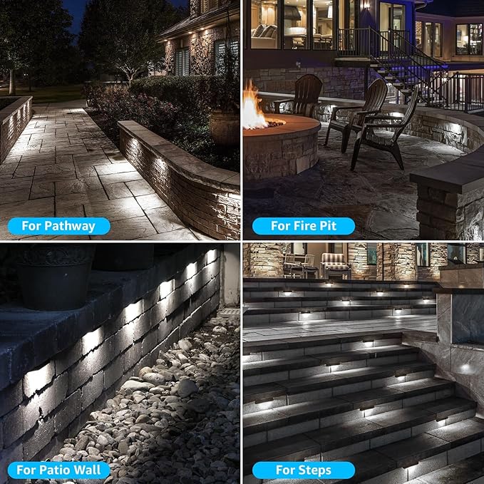 SUNVIE 7 Inch 5W LED Hardscape Lighting 5000K Daylight Retaining Wall Lights 12-24V AC/DC Waterproof Outdoor Landscape Lighting Low Voltage Step Lights with Connectors Hardscape Paver Light, 12 Pack