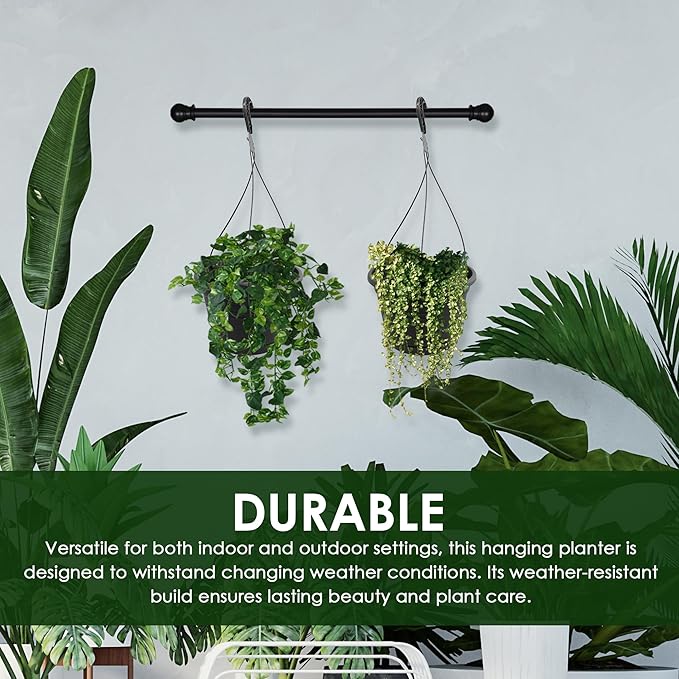 10in Euro Hanging Planters for Indoor Plants 2 Pieces 10inch Hanging Planter with (2) 40cm Hooks, Self Watering Indoor Outdoor Hanging Pots with Drainage Holes and Removable Drip Tray