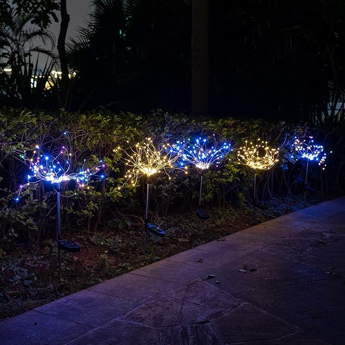 HELESIN Christmas Outdoor Solar Garden Lights,105 LED Solar Powered Decorative Stake Landscape Light DIY Flowers Fireworks Stars for Walkway Pathway Backyard Christmas Party Decor 2 Pack（Mulit-Color）