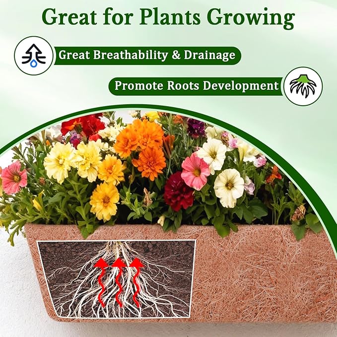 Halatool 2 Pack 48 Inch Window Box Liners Pre-Formed Coconut Fiber Planter Liner 100% Natural Coco Fiber Liners for Planters Hanging Basket Balcony Railing and Porch