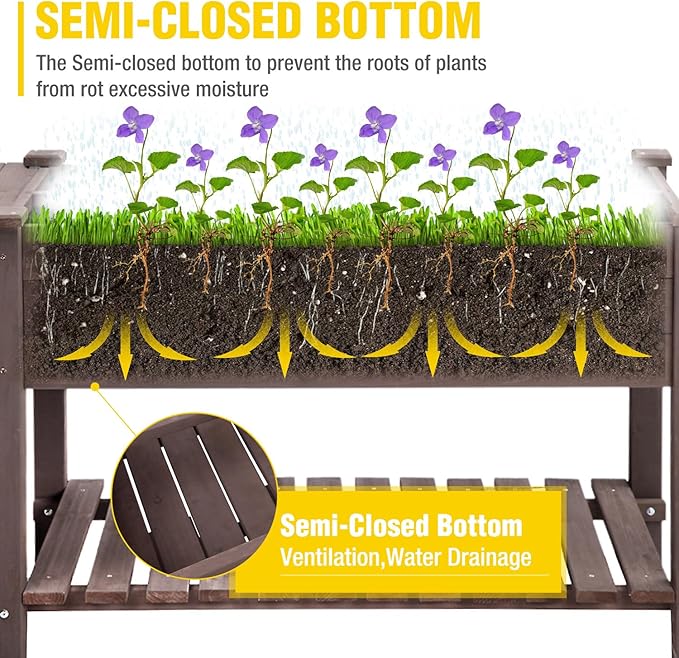 Aivituvin Raised Garden Bed on Wheels, Elevated Plant Boxes Outdoor Large with Grow Grid - with Large Storage Shelf 52.7" x 22" x 30"